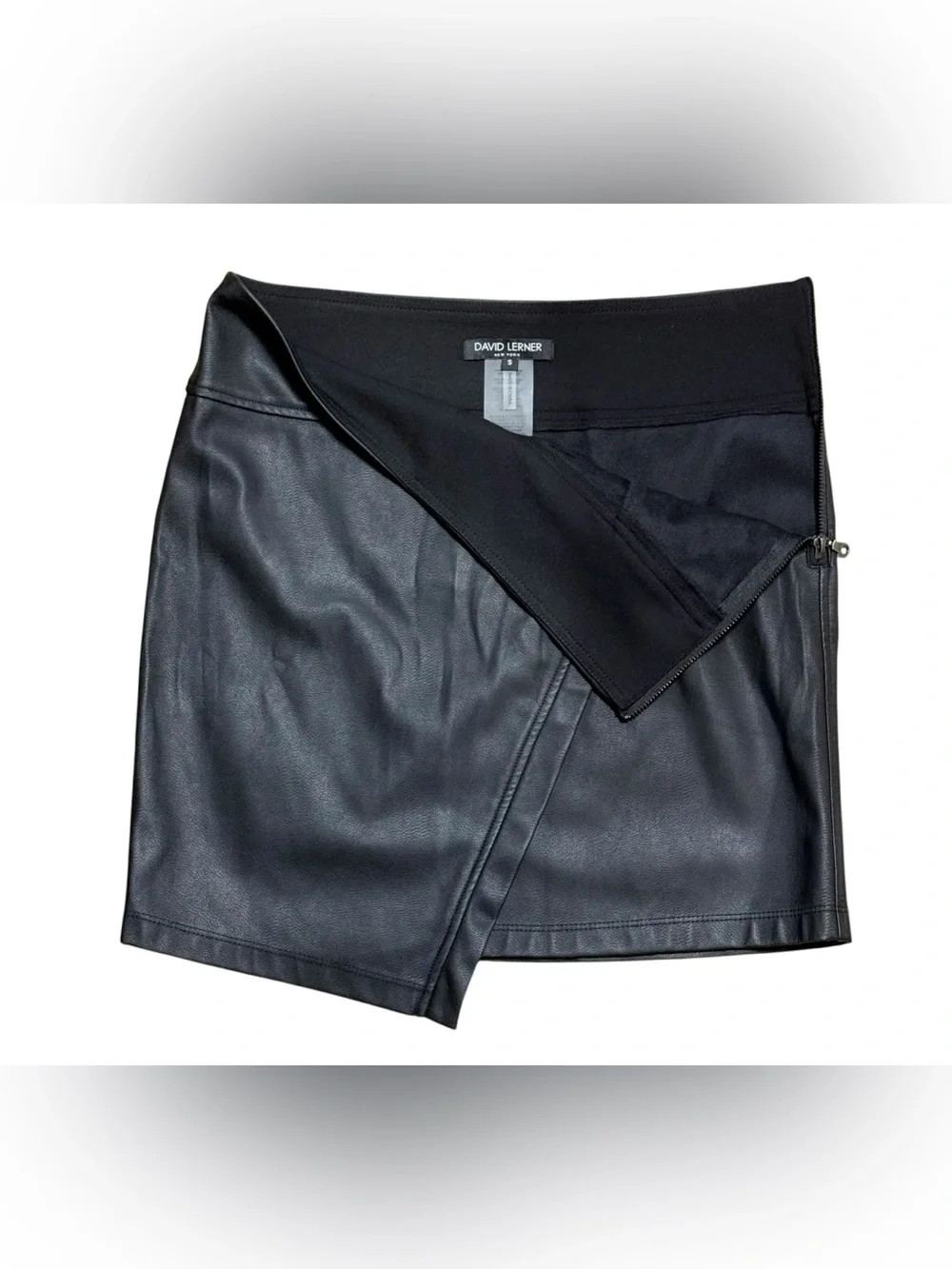 NWOT - David Lerner Vegan Leather Asymmetrical Wrap Mini Skirt Small